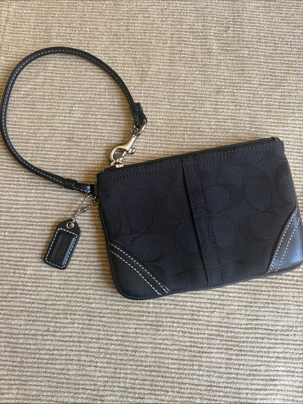 Coach Black Signature Wristlet with Black Leather Trim
